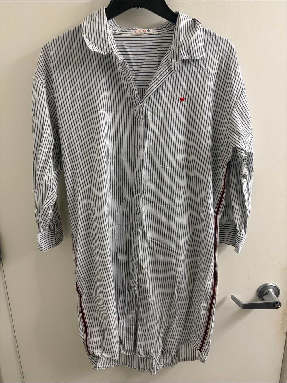 Sundry White and Navy Striped Longline Tunic with Red Accent